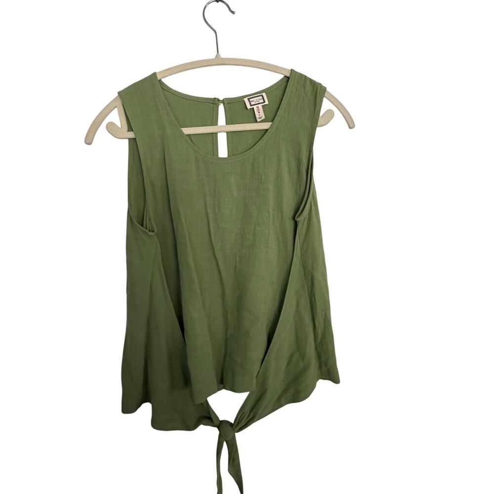 Movint Blouse Size Small Olive Green Scoop Neck Keyhole Back Tie Hem